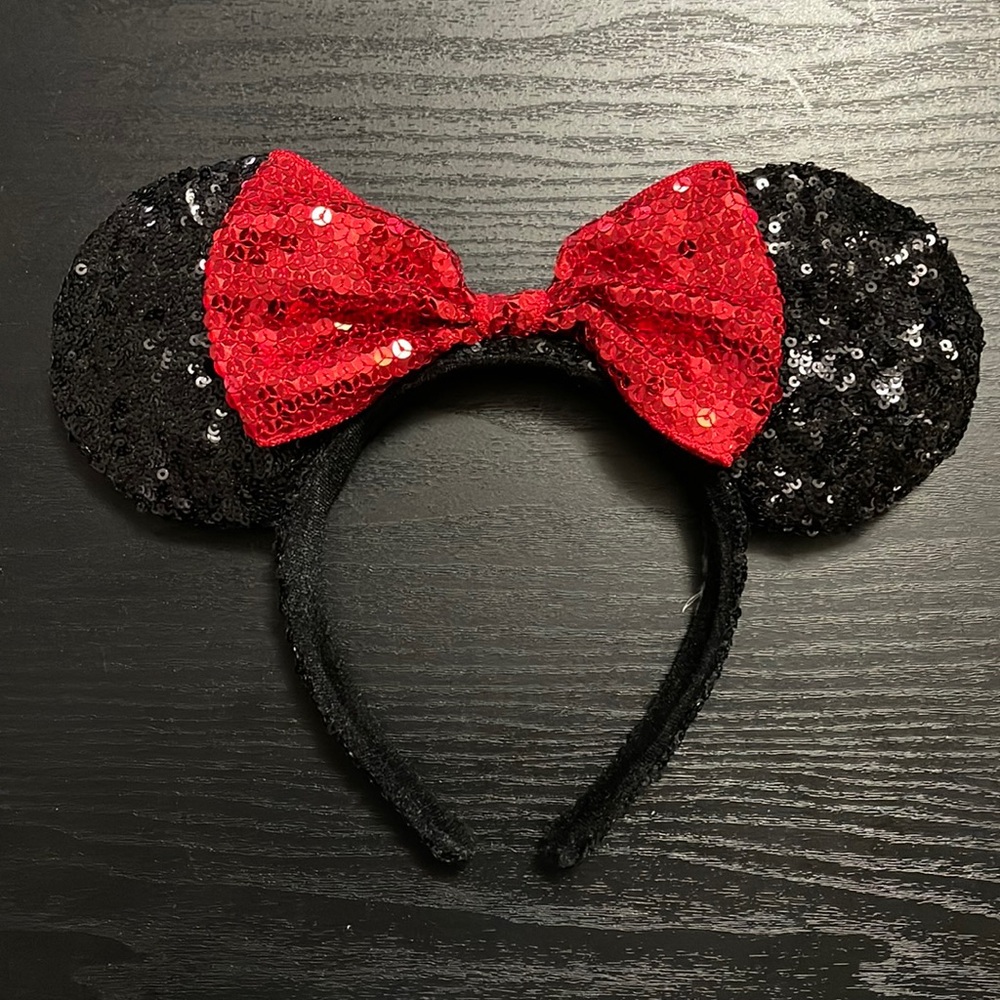 Disney Parks Black Sequin With Red Bow Minnie Ears